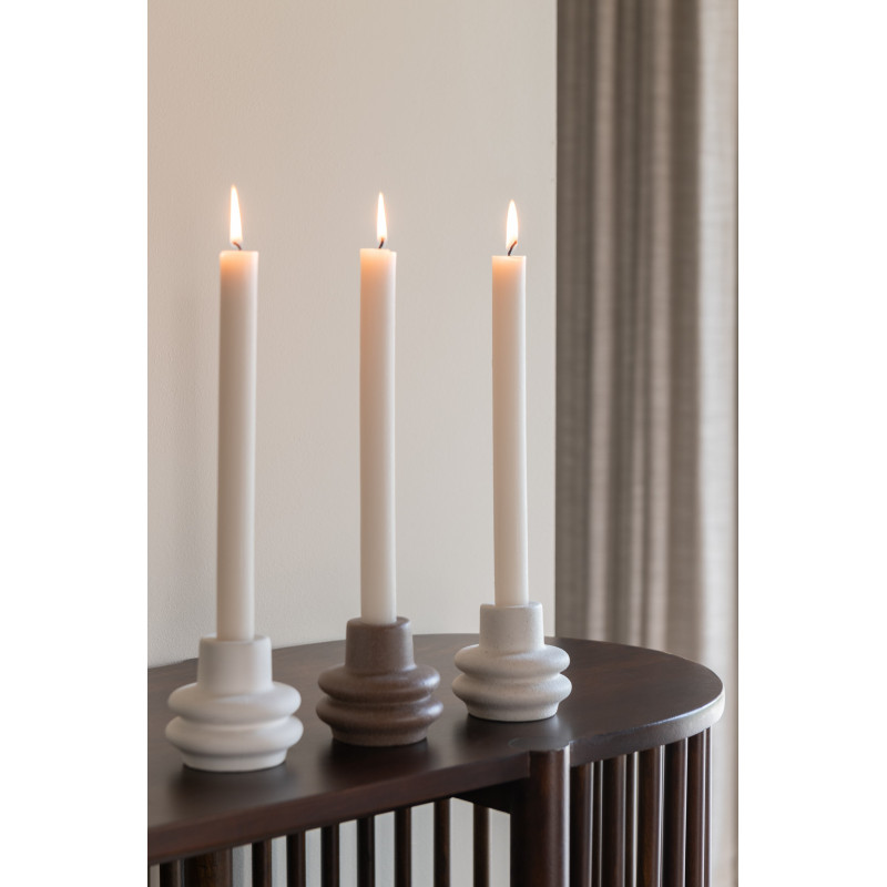 Petits Bougeoirs modernes Bouées 8 cm en Porcelaine Blanc Marron Beige Lipo (Lot de 3) - 3