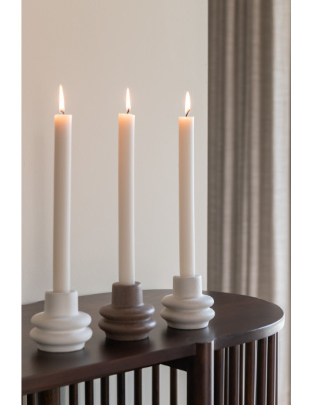 Petits Bougeoirs modernes Bouées 8 cm en Porcelaine Blanc Marron Beige Lipo (Lot de 3) - 3