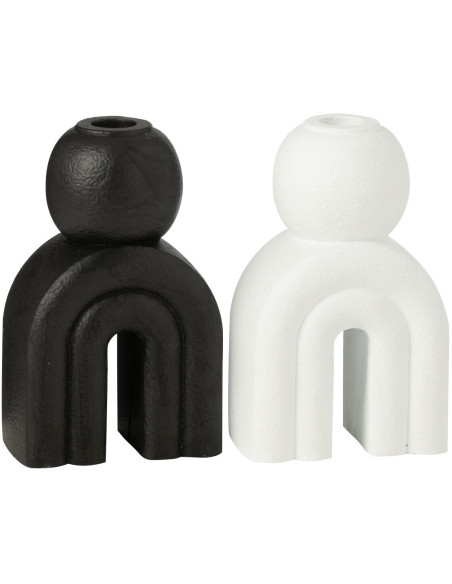 Bougeoir moderne Arc en Ciment Noir Blanc Rolo (Lot de 2) - 1
