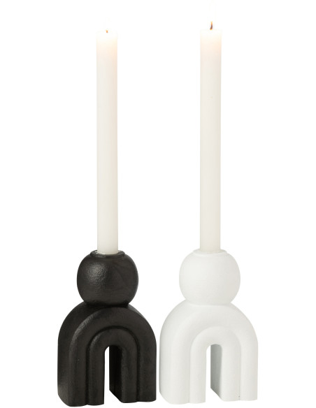 Bougeoir moderne Arc en Ciment Noir Blanc Rolo (Lot de 2) - 2