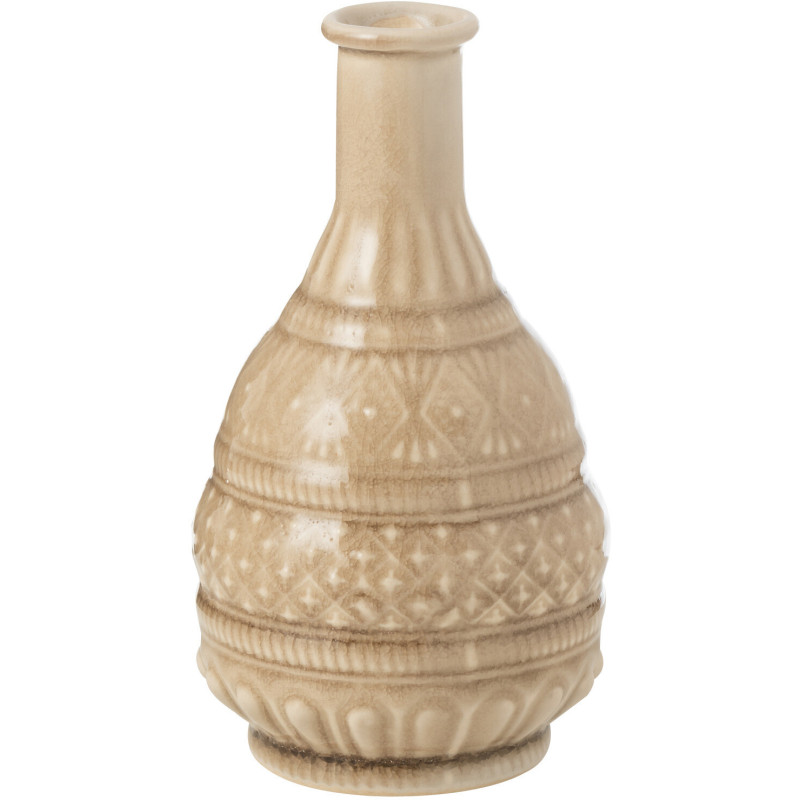Vase original Rond Hauteur 18 cm en Porcelaine Beige Sculpte - 1