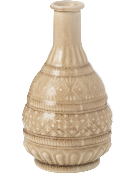 Vase original Rond Hauteur 18 cm en Porcelaine Beige Sculpte - 1