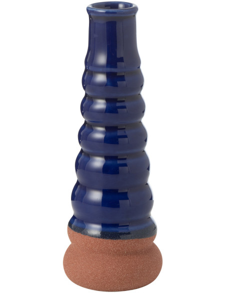 Vase moderne Bouées Hauteur 17 cm en Porcelaine Bleu Terracotta Léo - 1