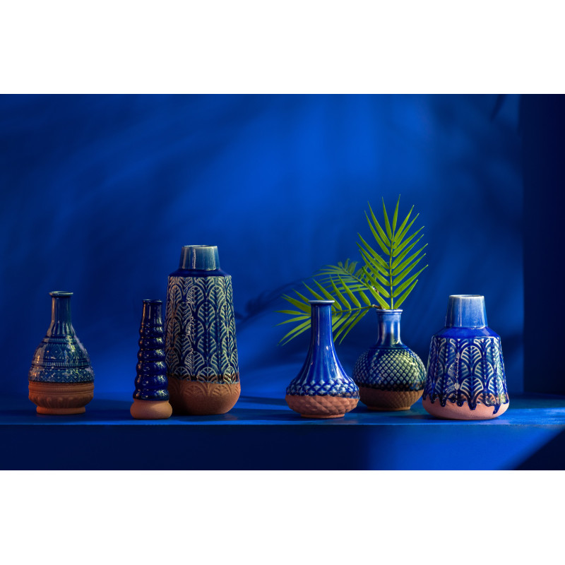 Vase moderne Bouées Hauteur 17 cm en Porcelaine Bleu Terracotta Léo - 2