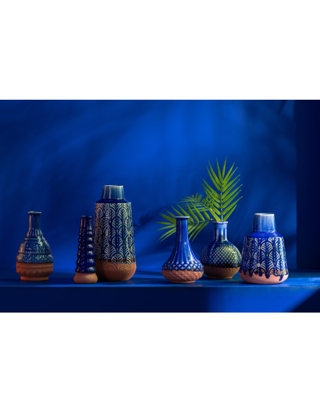 Vase moderne Bouées Hauteur 17 cm en Porcelaine Bleu Terracotta Léo - 2