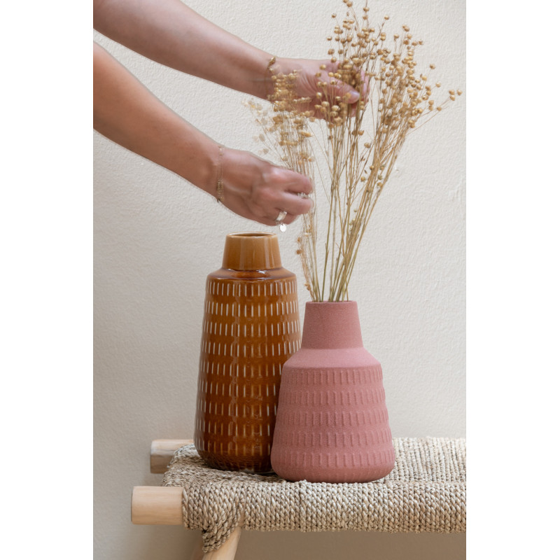 Vase moderne Bouteille Hauteur 23 cm en Porcelaine Terracotta Motif sculpté Ria - 2