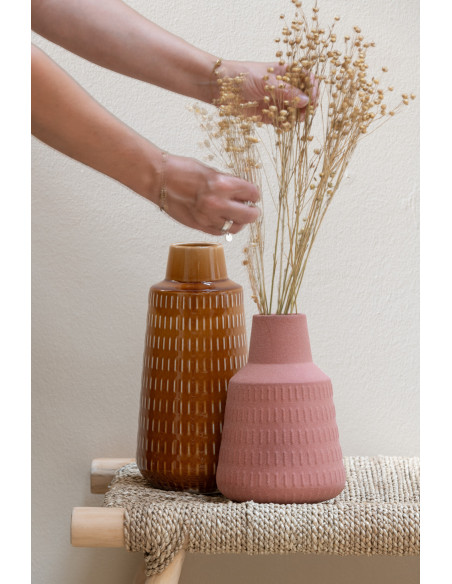 Vase moderne Bouteille Hauteur 23 cm en Porcelaine Terracotta Motif sculpté Ria - 2