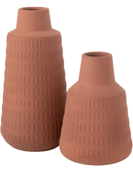 Grand Vase moderne Bouteille Hauteur 31 cm en Porcelaine Terracotta Motif sculpté Ria - 2