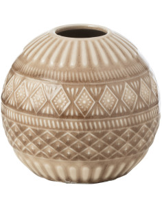 Petit Vase ethnique Boule Diamètre 12 cm en Porcelaine Beige Dira - 1