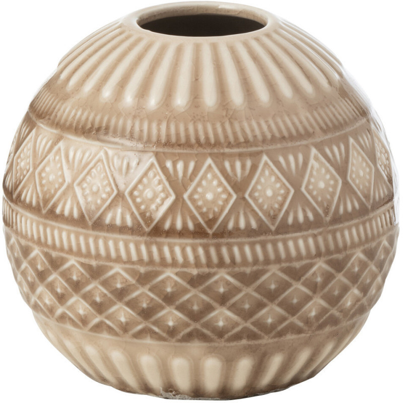 Petit Vase ethnique Boule Diamètre 12 cm en Porcelaine Beige Dira - 1