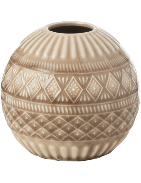 Petit Vase ethnique Boule Diamètre 12 cm en Porcelaine Beige Dira - 1