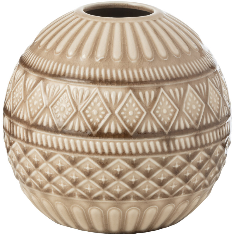 Vase ethnique Boule Diamètre 19 cm en Porcelaine Beige Dira - 1