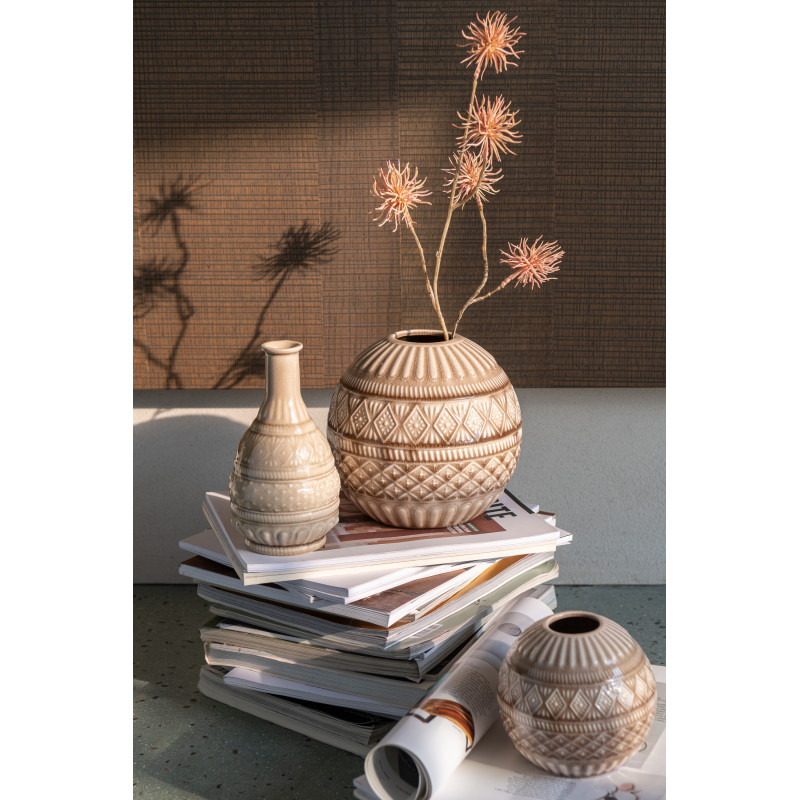 Vase ethnique Boule Diamètre 19 cm en Porcelaine Beige Dira - 2