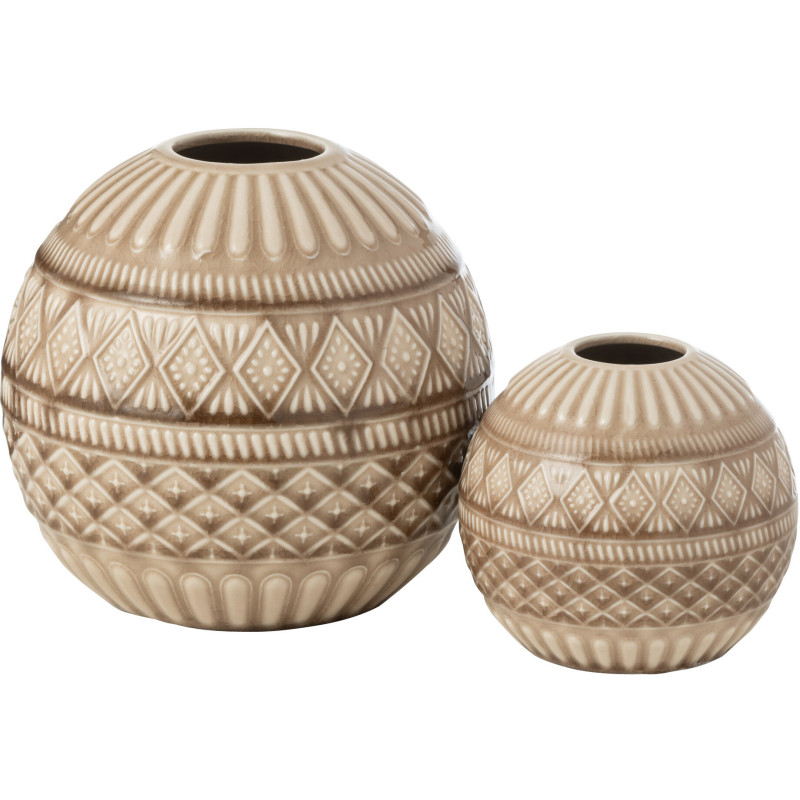 Vase ethnique Boule Diamètre 19 cm en Porcelaine Beige Dira - 3