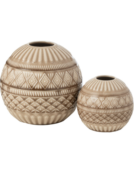 Vase ethnique Boule Diamètre 19 cm en Porcelaine Beige Dira - 3