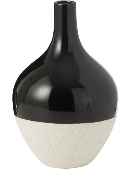 Grand Vase minimaliste Rond Hauteur 30 cm en Porcelaine Noir Blanc Moucheté Iva - 1