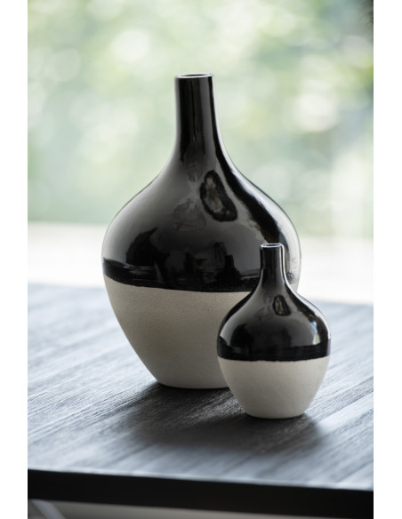 Grand Vase minimaliste Rond Hauteur 30 cm en Porcelaine Noir Blanc Moucheté Iva - 2