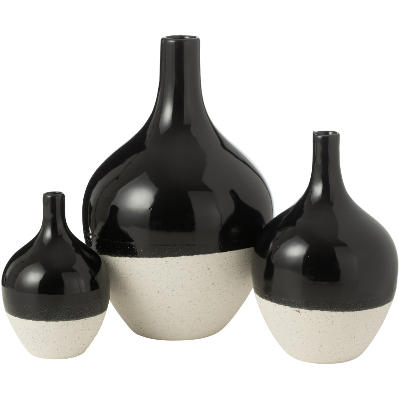 Grand Vase minimaliste Rond Hauteur 30 cm en Porcelaine Noir Blanc Moucheté Iva - 3