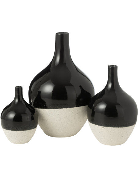 Grand Vase minimaliste Rond Hauteur 30 cm en Porcelaine Noir Blanc Moucheté Iva - 3