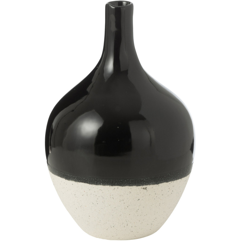 Vase minimaliste Rond Hauteur 24 cm en Porcelaine Noir Blanc Moucheté Iva - 1