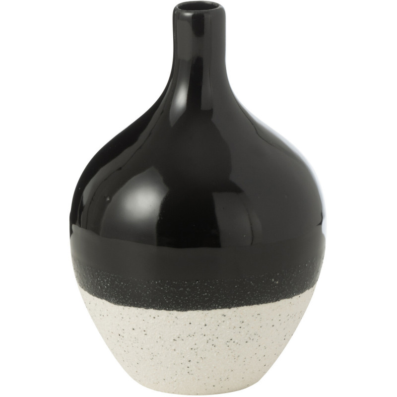 Petit Vase minimaliste Rond Hauteur 17 cm en Porcelaine Noir Blanc Moucheté Iva - 1