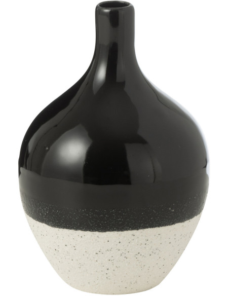 Petit Vase minimaliste Rond Hauteur 17 cm en Porcelaine Noir Blanc Moucheté Iva - 1