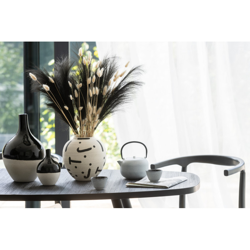 Petit Vase minimaliste Rond Hauteur 17 cm en Porcelaine Noir Blanc Moucheté Iva - 3