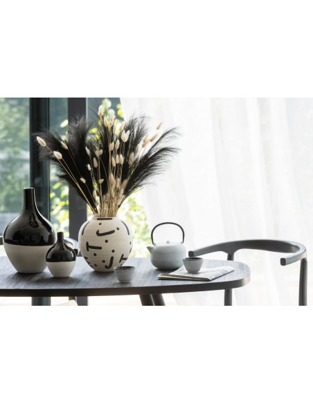 Petit Vase minimaliste Rond Hauteur 17 cm en Porcelaine Noir Blanc Moucheté Iva - 3