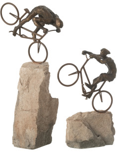 Sculptures déco moderne Cyclistes en Résine Beige Noir Ramu (Lot de 2) - 1