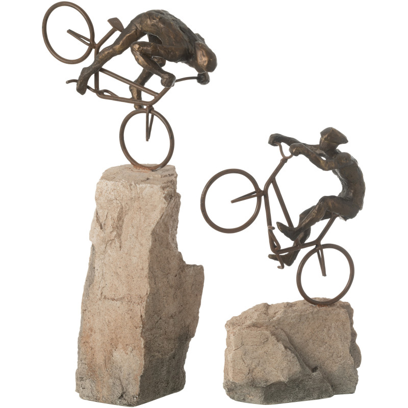 Sculptures déco moderne Cyclistes en Résine Beige Noir Ramu (Lot de 2) - 1