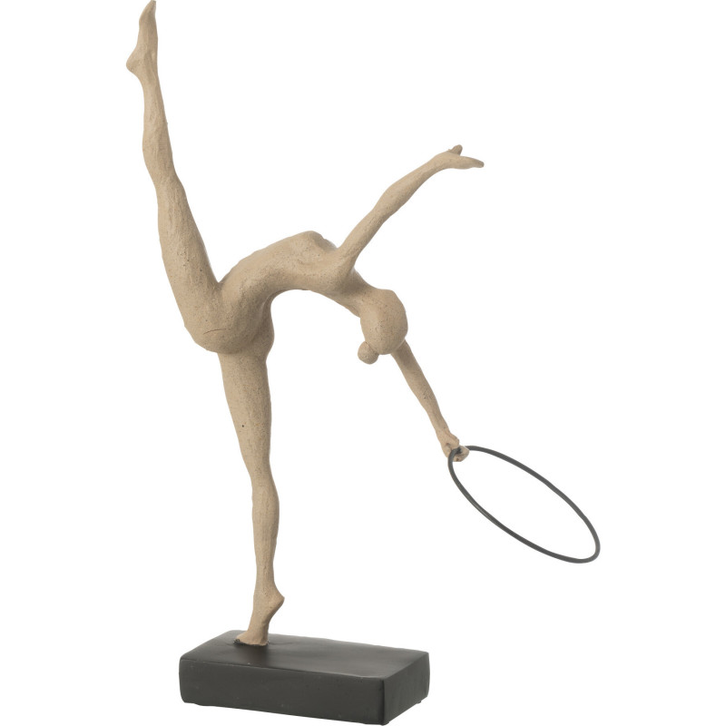 Sculpture sur pied moderne Gymnaste Cerceau Hauteur 36 cm en Résine Beige Métal Noir Falo - 1