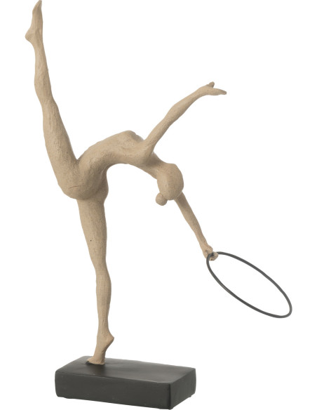 Sculpture sur pied moderne Gymnaste Cerceau Hauteur 36 cm en Résine Beige Métal Noir Falo - 1