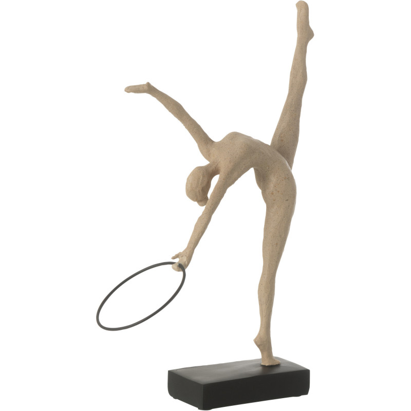 Sculpture sur pied moderne Gymnaste Cerceau Hauteur 36 cm en Résine Beige Métal Noir Falo - 2