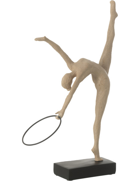Sculpture sur pied moderne Gymnaste Cerceau Hauteur 36 cm en Résine Beige Métal Noir Falo - 2