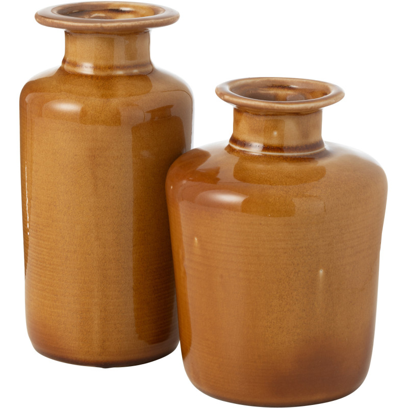Vase moderne Bouteille Hauteur 24 cm en Porcelaine Orange moutarde Nova - 2