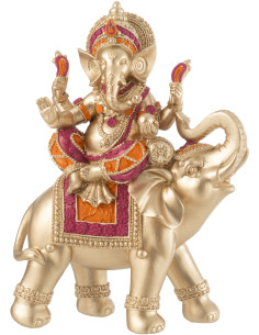 Statuette déco indienne Ganesha sur éléphant 17 cm en Résine Doré Jeny - 1