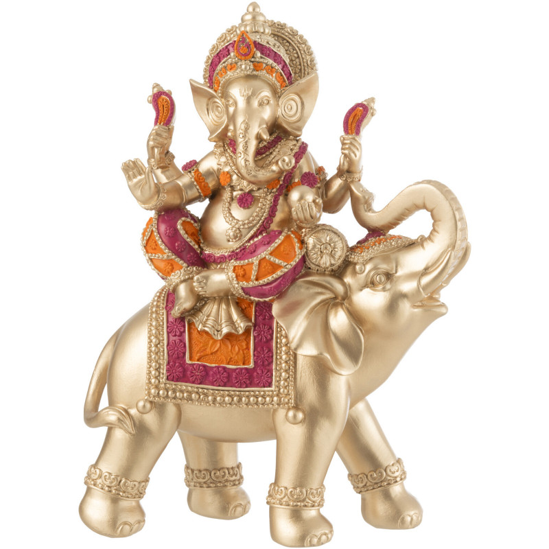 Statuette déco indienne Ganesha sur éléphant 17 cm en Résine Doré Jeny - 1