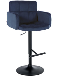 Tabouret de bar moderne chic en Velours Bleu Métal Noir Roman - 1