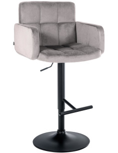 Tabouret de bar moderne chic en Velours Gris Métal Noir Roman - 1