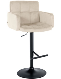 Tabouret de bar moderne chic en Velours Blanc crème Métal Noir Roman - 1