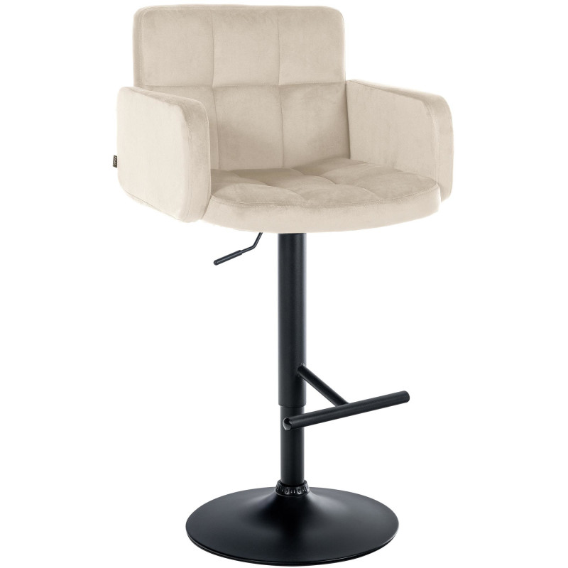 Tabouret de bar moderne chic en Velours Blanc crème Métal Noir Roman - 1