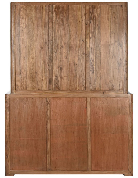 Grand Buffet Vitrine moderne Haut 4 portes 4 tiroirs 4 étagères en Bois d'acacia Marron Verre Transparent Vilafames - 2