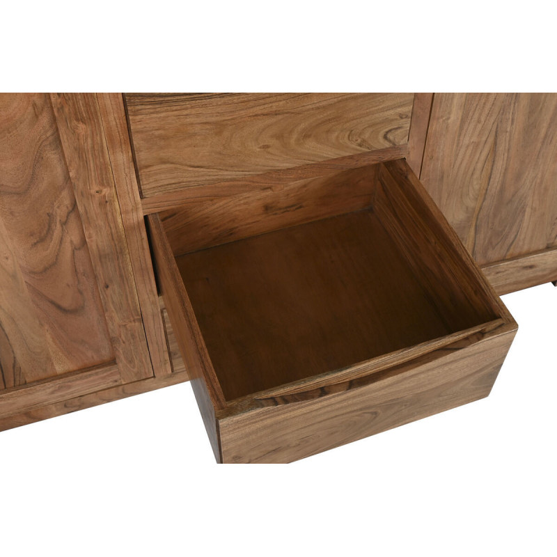 Grand Buffet Vitrine moderne Haut 4 portes 4 tiroirs 4 étagères en Bois d'acacia Marron Verre Transparent Vilafames - 4