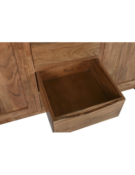 Grand Buffet Vitrine moderne Haut 4 portes 4 tiroirs 4 étagères en Bois d'acacia Marron Verre Transparent Vilafames - 4