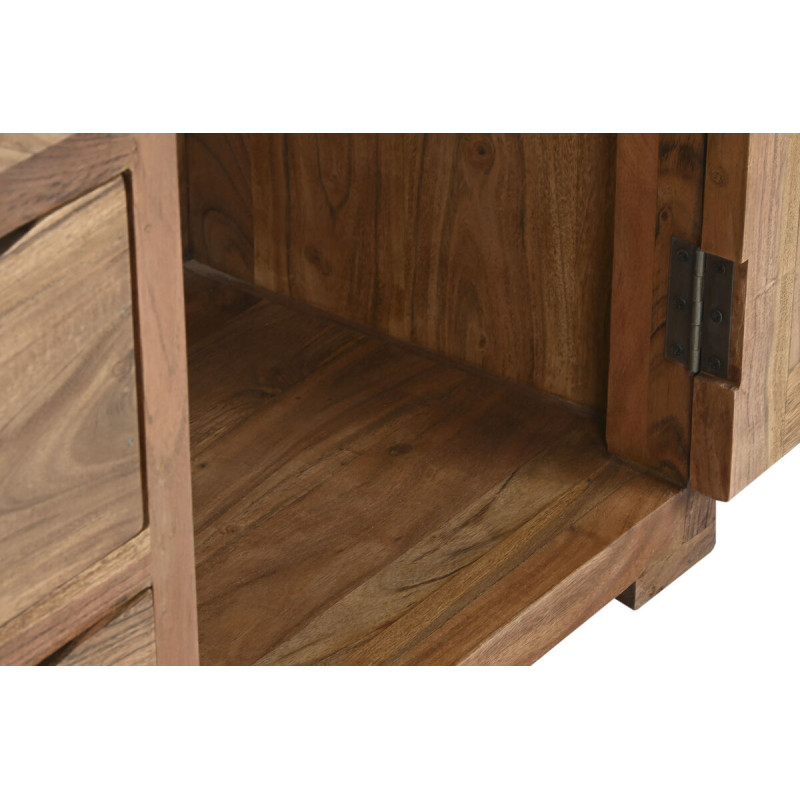 Grand Buffet Vitrine moderne Haut 4 portes 4 tiroirs 4 étagères en Bois d'acacia Marron Verre Transparent Vilafames - 5