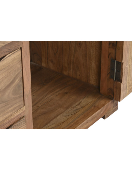 Grand Buffet Vitrine moderne Haut 4 portes 4 tiroirs 4 étagères en Bois d'acacia Marron Verre Transparent Vilafames - 5