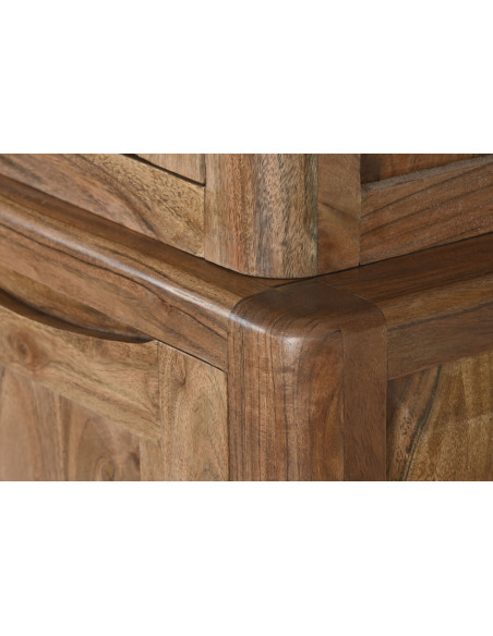 Grand Buffet Vitrine moderne Haut 4 portes 4 tiroirs 4 étagères en Bois d'acacia Marron Verre Transparent Vilafames - 7