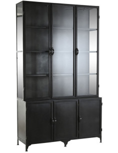 Grand Buffet Vitrine industriel Haut 6 portes en Métal Noir Verre Transparent Albatera - 1