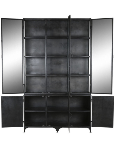 Grand Buffet Vitrine industriel Haut 6 portes en Métal Noir Verre Transparent Albatera - 3