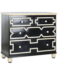 Commode artisanale moderne 3 tiroirs en Os Noir Blanc ivoire Palos - 1
